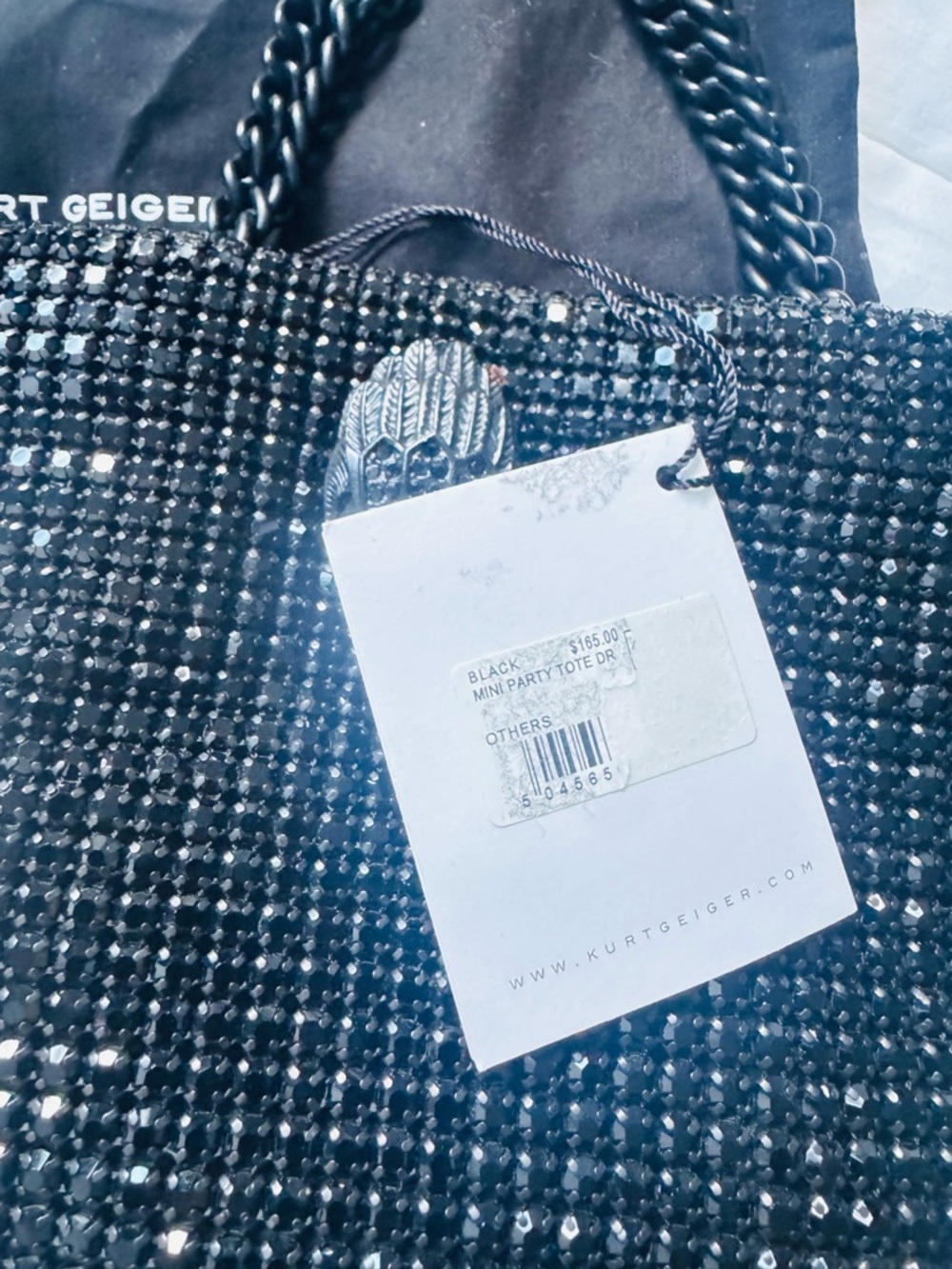 Kurt Geiger Black Beaded Top-Handle Chain Bag NWT - Picture 4 of 5